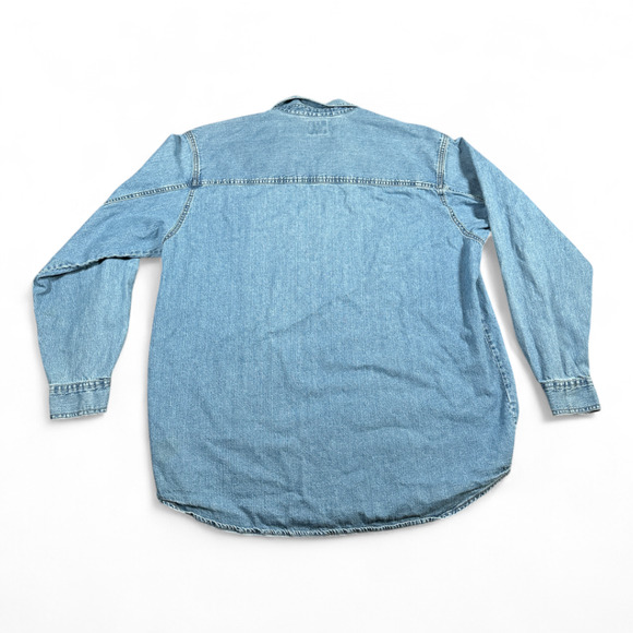 Vintage Levis Shirt Adult LARGE Light Wash Denim Jean Chambray Red Tab 90s - Picture 3 of 9